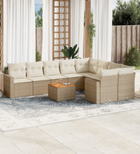 10-tlg. Garten-Sofagarnitur mit Kissen Beige Poly Rattan