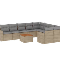 10-tlg. Garten-Sofagarnitur mit Kissen Beige Poly Rattan