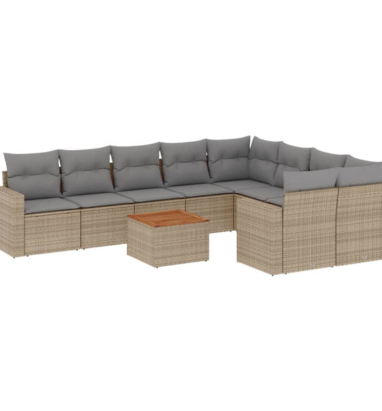 10-tlg. Garten-Sofagarnitur mit Kissen Beige Poly Rattan