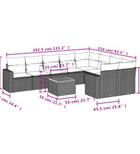 10-tlg. Garten-Sofagarnitur mit Kissen Grau Poly Rattan