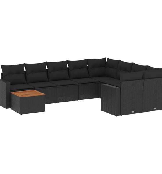 10-tlg. Garten-Sofagarnitur mit Kissen Schwarz Poly Rattan