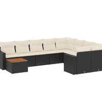 10-tlg. Garten-Sofagarnitur mit Kissen Schwarz Poly Rattan