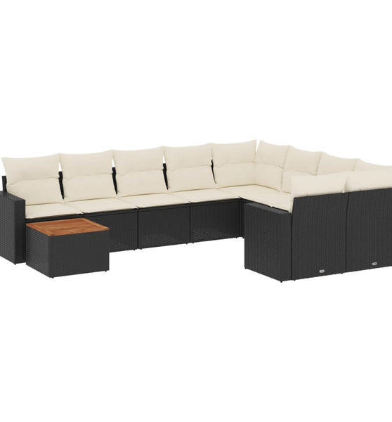 10-tlg. Garten-Sofagarnitur mit Kissen Schwarz Poly Rattan