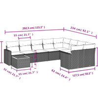 10-tlg. Garten-Sofagarnitur mit Kissen Schwarz Poly Rattan