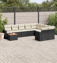 10-tlg. Garten-Sofagarnitur mit Kissen Schwarz Poly Rattan