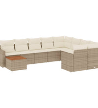 10-tlg. Garten-Sofagarnitur mit Kissen Beige Poly Rattan