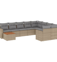 10-tlg. Garten-Sofagarnitur mit Kissen Beige Poly Rattan