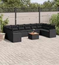 11-tlg. Garten-Sofagarnitur mit Kissen Schwarz Poly Rattan