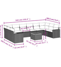 11-tlg. Garten-Sofagarnitur mit Kissen Schwarz Poly Rattan