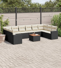 11-tlg. Garten-Sofagarnitur mit Kissen Schwarz Poly Rattan