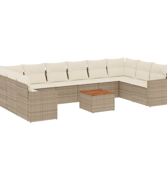 11-tlg. Garten-Sofagarnitur mit Kissen Beige Poly Rattan