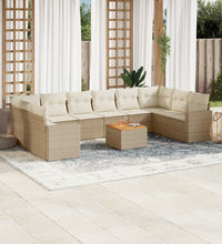 11-tlg. Garten-Sofagarnitur mit Kissen Beige Poly Rattan