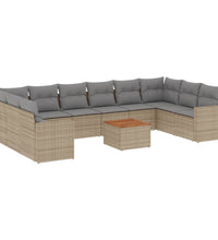 11-tlg. Garten-Sofagarnitur mit Kissen Beige Poly Rattan