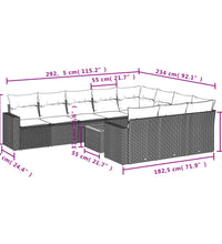 11-tlg. Garten-Sofagarnitur mit Kissen Schwarz Poly Rattan