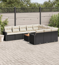 11-tlg. Garten-Sofagarnitur mit Kissen Schwarz Poly Rattan