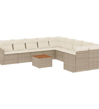 11-tlg. Garten-Sofagarnitur mit Kissen Beige Poly Rattan
