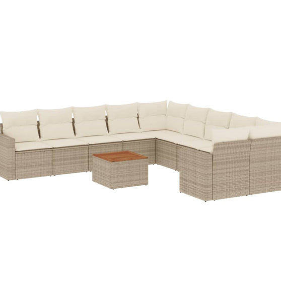 11-tlg. Garten-Sofagarnitur mit Kissen Beige Poly Rattan