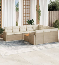 11-tlg. Garten-Sofagarnitur mit Kissen Beige Poly Rattan