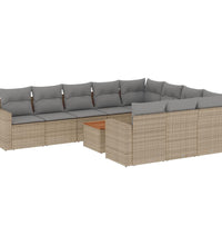 11-tlg. Garten-Sofagarnitur mit Kissen Beige Poly Rattan
