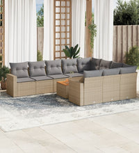 11-tlg. Garten-Sofagarnitur mit Kissen Beige Poly Rattan