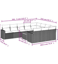 11-tlg. Garten-Sofagarnitur mit Kissen Grau Poly Rattan