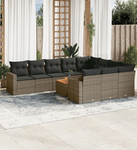 11-tlg. Garten-Sofagarnitur mit Kissen Grau Poly Rattan