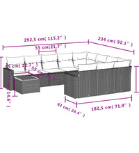 11-tlg. Garten-Sofagarnitur mit Kissen Schwarz Poly Rattan