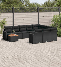 11-tlg. Garten-Sofagarnitur mit Kissen Schwarz Poly Rattan