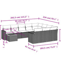 11-tlg. Garten-Sofagarnitur mit Kissen Schwarz Poly Rattan