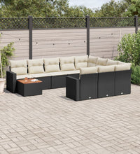 11-tlg. Garten-Sofagarnitur mit Kissen Schwarz Poly Rattan