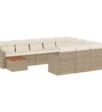 11-tlg. Garten-Sofagarnitur mit Kissen Beige Poly Rattan