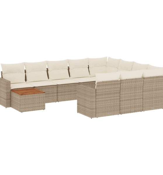 11-tlg. Garten-Sofagarnitur mit Kissen Beige Poly Rattan