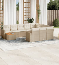 11-tlg. Garten-Sofagarnitur mit Kissen Beige Poly Rattan