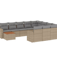 11-tlg. Garten-Sofagarnitur mit Kissen Beige Poly Rattan