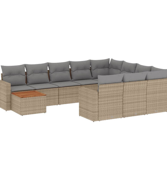 11-tlg. Garten-Sofagarnitur mit Kissen Beige Poly Rattan