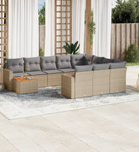 11-tlg. Garten-Sofagarnitur mit Kissen Beige Poly Rattan