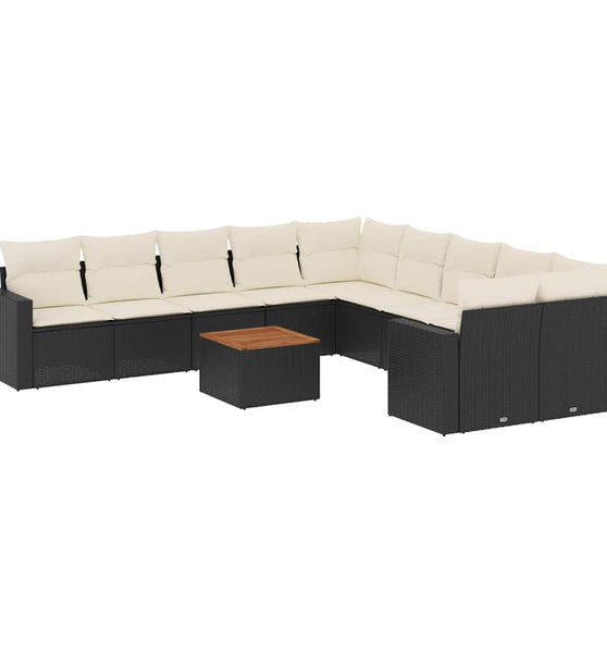 11-tlg. Garten-Sofagarnitur mit Kissen Schwarz Poly Rattan