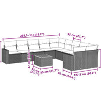 11-tlg. Garten-Sofagarnitur mit Kissen Schwarz Poly Rattan