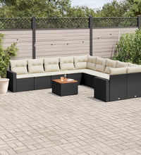 11-tlg. Garten-Sofagarnitur mit Kissen Schwarz Poly Rattan