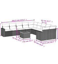 11-tlg. Garten-Sofagarnitur mit Kissen Grau Poly Rattan