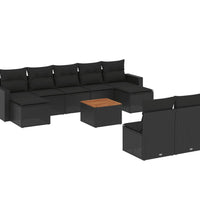 10-tlg. Garten-Sofagarnitur mit Kissen Schwarz Poly Rattan