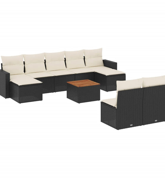 10-tlg. Garten-Sofagarnitur mit Kissen Schwarz Poly Rattan