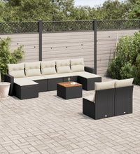 10-tlg. Garten-Sofagarnitur mit Kissen Schwarz Poly Rattan