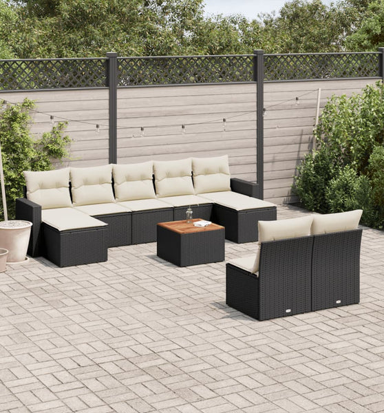 10-tlg. Garten-Sofagarnitur mit Kissen Schwarz Poly Rattan