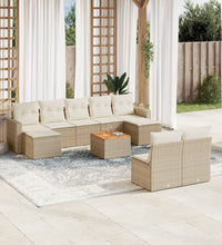 10-tlg. Garten-Sofagarnitur mit Kissen Beige Poly Rattan