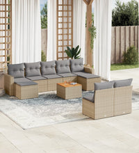 10-tlg. Garten-Sofagarnitur mit Kissen Beige Poly Rattan