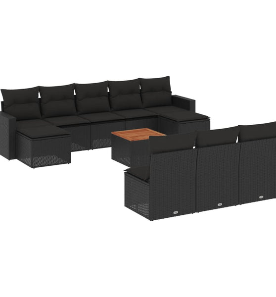11-tlg. Garten-Sofagarnitur mit Kissen Schwarz Poly Rattan