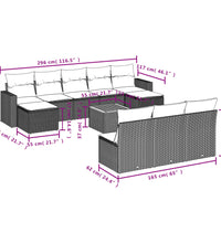 11-tlg. Garten-Sofagarnitur mit Kissen Schwarz Poly Rattan