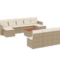 11-tlg. Garten-Sofagarnitur mit Kissen Beige Poly Rattan