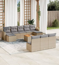 11-tlg. Garten-Sofagarnitur mit Kissen Beige Poly Rattan